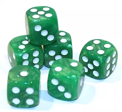 Set Of 6 Marble Rounded Corner 16mm Dice - 5/8  Game Dice - Green • $9.95