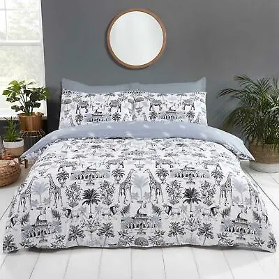 Duvet Covers Quilt Set Grey Safari Jungle Tropical Easy Care Bedding Sets • £19