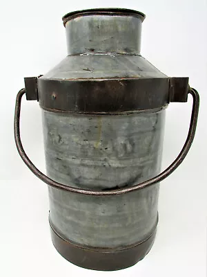 Antique Small Milk Can Pail Bail Handle Galvanized Metal India Heavy Duty • $169.99