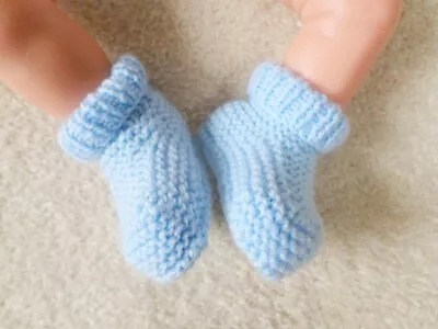 Blue Hand Knitted Baby Boy Booties Premature To Newborn New Baby Shower Gift • £3