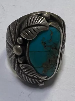 Navajo J. Silversmith 925 Sterling Silver Turquoise Heavy Vintage Ring Size 8 • $77