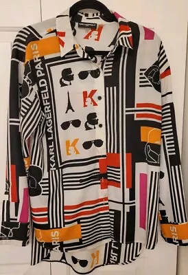 Designer Karl Lagerfeld Paris Graphic Button Up Top Blouse Size M • $18