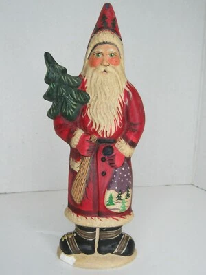 $129.97 • Buy VAILLANCOURT Folk Art 2002 Santa #4 RARE Red Coat Green Tree Sutton * HAS CHIP *