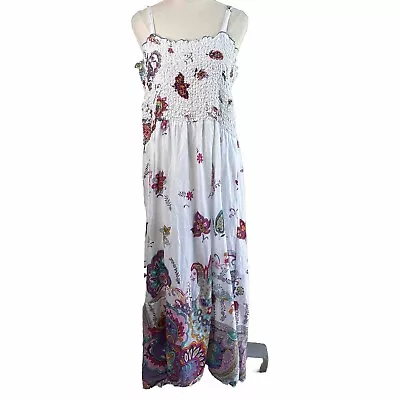 Orientique Dress Womens Plus Size 18 White Multi Floral Paisley Shirred Maxi • $29.99