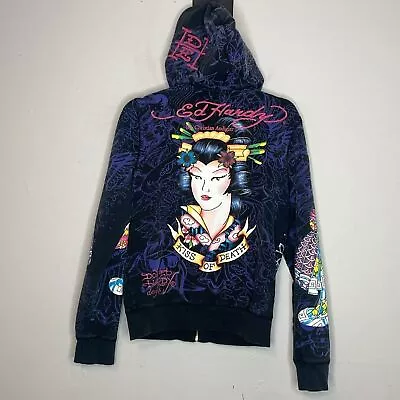 Vintage Y2K Ed Hardy Kiss Of Death Geisha Full Zip Hoodie Jacket Size Medium • $60