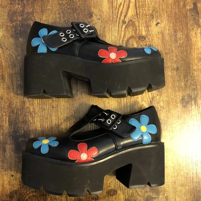 £41.32 • Buy La Moda Watch Me Platform Oxfords 7 Floral Chunky Grunge Buckle Black