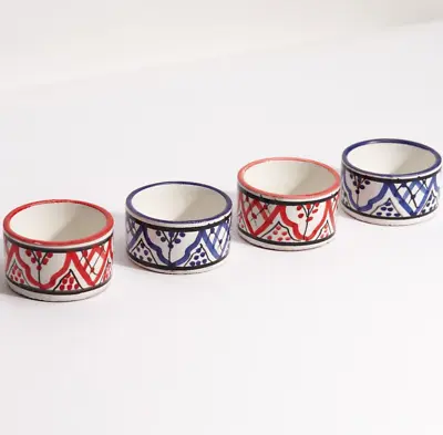 Set Of 4 Handmade Moroccan Ceramic Dip Sauce Olive & Cheese Appetizer Plates • $24.90