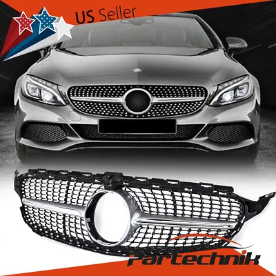 Diamond Grille For Mercedes Benz W205 C-CLASS Pre-facelift 2015-2018 Silver • $49.99