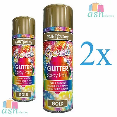 2x Sparkling Glitter Gold Spray Paint Hobby Decorative Creative Art Craft 200ml • £6.75