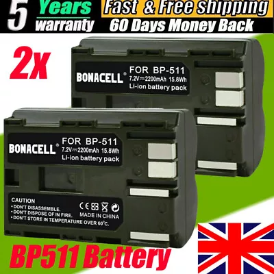 2PACK 2500mAh BP-511 Battery For Canon EOS BP-511A 300D 50D 40D 20D FV10 Camera • £13.99