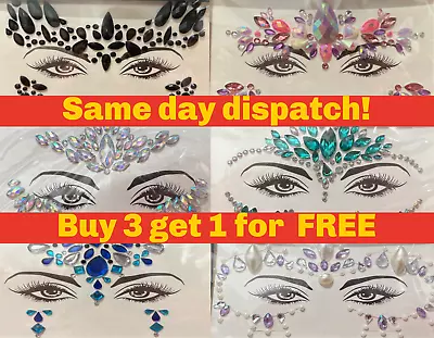 Face Gems Adhesive Glitter Face Jewel Tattoo Festival Rave Party Body Make Up UK • £2.69