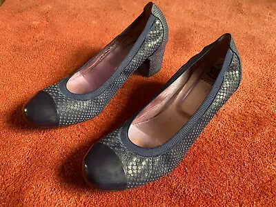 £9 • Buy URSULA MASCARO Blue Leather Snake Effect Block Heel Slip On Shoes EU 38 UK 5