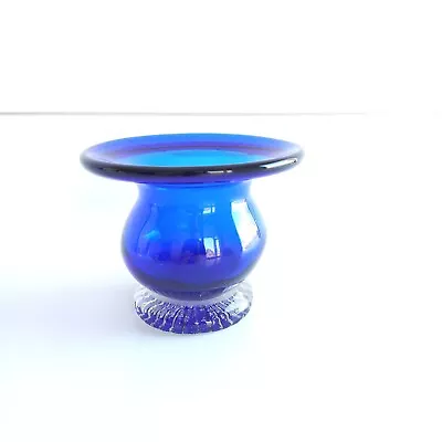 Cobalt Blue Handblown Glass Decorative Vase Bowl • $25