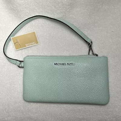 NWT Michael Kors Jet Set Medium Wristlet Fair Aqua Pebble Leather $78 • $59