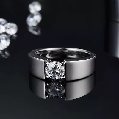 Certified 1Ct Mens Moissanite 925 Sterling Silver Engagement Wedding Ring • $83.27