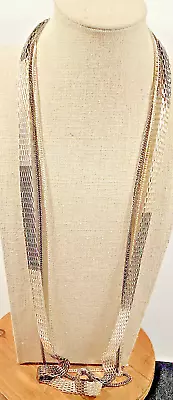 Silver & Gun Metal Tone Multi Strand Mesh Mixed Chain Necklace 31  • $7.99