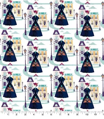 Mary Poppins Blue Dress White Cotton Fabric 18x21 Fat Quarter • $7.79