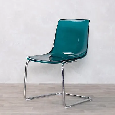 Turquoise Acrylic Dining Chair Metal Cantilever Frame Retro Seating • £90