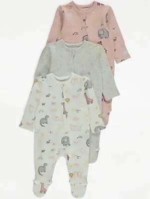 £1.45 • Buy Bnwt Girls Age  9-12  Months  Cute Animal Print Sleepsuits Set Of 3