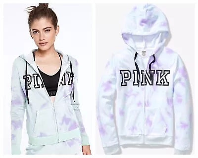 Vs Victorias Secret Pink Perfect Full Zip Hoodie Sweater Jacket Top Tie Dye M • $64.99