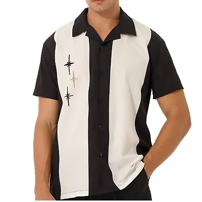 £8.99 • Buy Men's 50s Retro Camp Bowling Button-Up Shirt Fifties Bowling Casual Dress Shirts