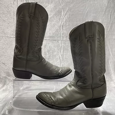 Tony Lama Boots Mens 11 Cowboy Western Grey Leather Vintage Black Label • $64.88