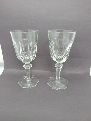 $35 • Buy 2 Val St Lambert  Sherry / Wine Glasses Crystal Stemware Thumbprint Hexagonal 