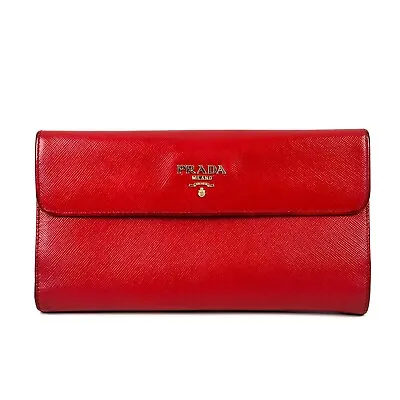 PRADA Saffiano Leather Long Wallet Red Authentic • $49