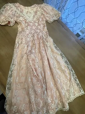 GUNNE SAX By JESSICA McCLINTOCK Vintage 80s Pink Lace Dress Size 7 • $75