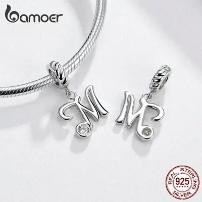 BAMOER 26 Letter Charm CZ 925 Sterling Silver European Bracelet Chain Pendant  • $6.04