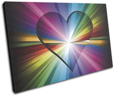 Colourful Rainbow Abstract Heart Love SINGLE CANVAS WALL ART Picture Print • £24.99