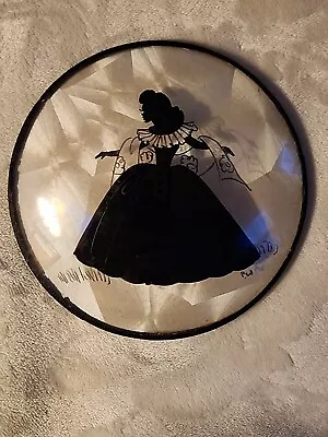 Vintage Peter Watson Studio Reverse Painted Woman Silhouette Convex Glass Round • $21