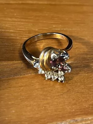 Vintage Purple And White Simulated Sapphire Gold Plated Cocktail Ring Sz 9.5 • $19.42