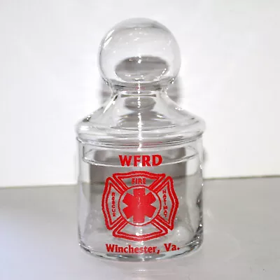 Vintage Glass Canister Winchester VA Fire Department WFRD Clear Red Jar Candy • $11.99