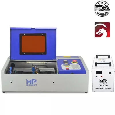 Monport 40W 2.0 Lightburn CO2 Laser Engraver K40+ With 9L CW-3000 Water Chiller • $669