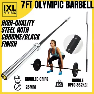 7ft Olympic Barbell Straight Bar Gym Weight Lifting Home Training Fitness 20kg • £119.95
