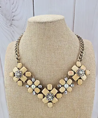 J.Crew Antique Gold-Tone With Beige & Crystal Stone Statement Necklace 16   • $19.67