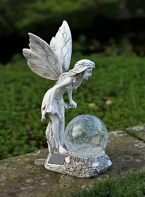 Solar Garden Ornament Ball Cherub Fairy Angel Figurine Angel Statue • £16.95