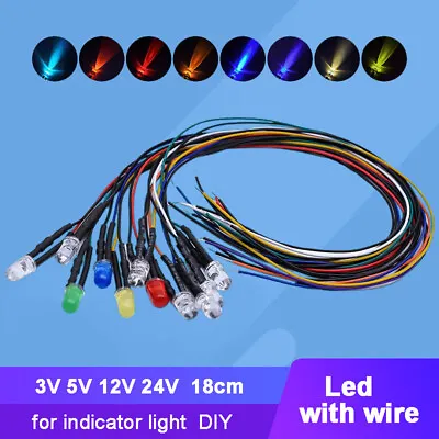 10pcs 3V 5V 9V 12V 24V Led Diode With Wire For Indicator Light DIY Handwork • $2.99