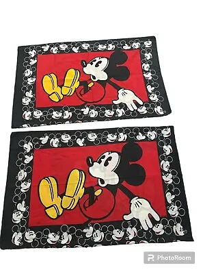 Set Of 2 Vintage Disney Mickey Mouse Pillow Case Double Sided Disney 90s • $18