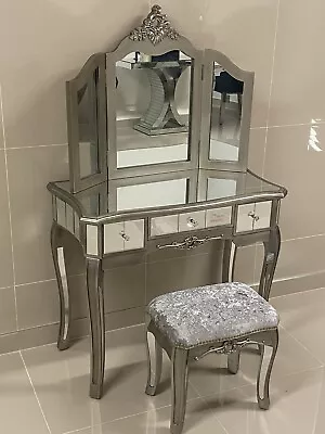 £249.99 • Buy Argent Mirrored 1 Drawer Dressing Table Set. Bedroom Furniture Champagne Silver