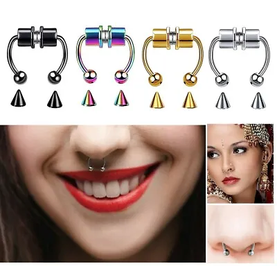 4× Magnetic Non-Piercing Nose Rings Septum Segment Helix Club Clickers Punk US • $4.49