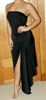£9 • Buy Bnwot Asos Black Strapless Satin Asymmetric Hem Split Midi Dress Size 12