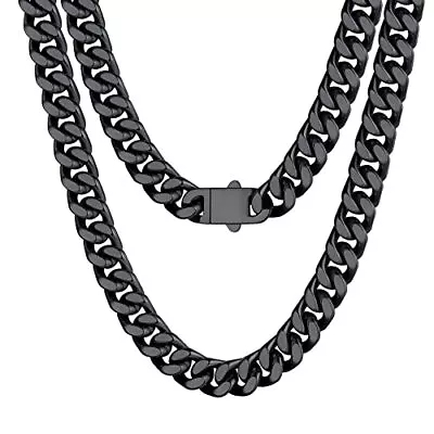 12mm Black Metal PlatedStainless Steel Chunky Miami Cuban Chains Necklaces Bl... • $72.30