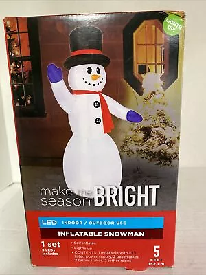 Christmas 5 Ft Lights Up Snowman W/ Scarf Airblown Inflatable NIB • $36.99