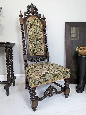 Antique Hand Carved Oak Jacobean Throne  Crown Hall Chair  • £395