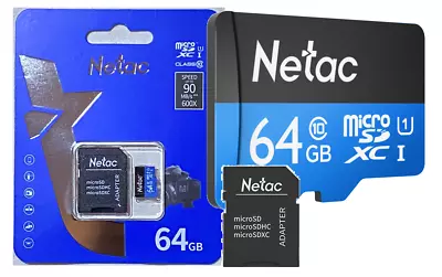 64GB NETAC Micro SD Card For Camera Dash Cam Phone Tablet Drone Nintendo Switch • £5.99