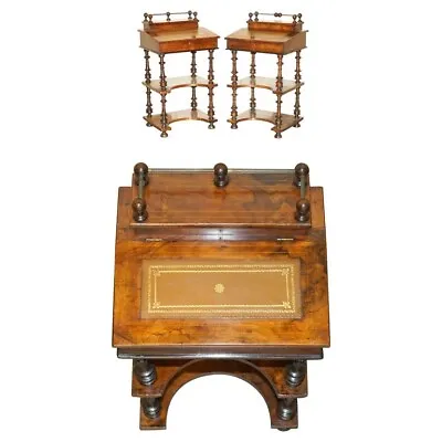 Fine Pair Of Fully Restored Unique Antique Davenport Side Table Bookcases Desks • £4950