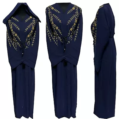 Blue Women's Open Front Chiffon Abaya Jalabiya Long Dress With Hand Bead Work • £51.49