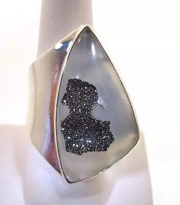 Marta Howell Solid 925 Silver Lava Flow Black White Quartz Agate Druzy Ring #2 • $215